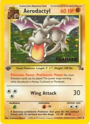'Pokemon - 'Aerodactyl (Prerelease) 001/62  - 1st Edition Holofoil WoTC Promo - Promo