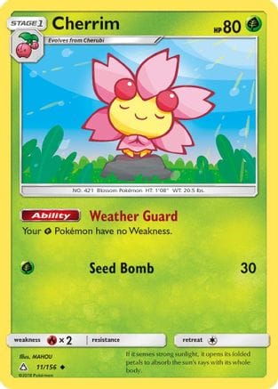 'Pokemon - 'Cherrim 011/156  - Reverse Holofoil SM  Ultra Prism - Uncommon