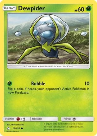 'Pokemon - 'Dewpider 016  - Reverse Holofoil SM  Ultra Prism - Common