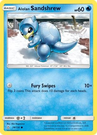 'Pokemon - 'Alolan Sandshrew 028/156  - Reverse Holofoil SM  Ultra Prism - Common