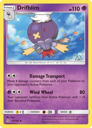 'Pokemon - 'Drifblim 052/156  - Reverse Holofoil SM  Ultra Prism - Uncommon