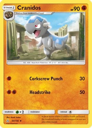 'Pokemon - 'Cranidos 064/156  - Reverse Holofoil SM  Ultra Prism - Uncommon