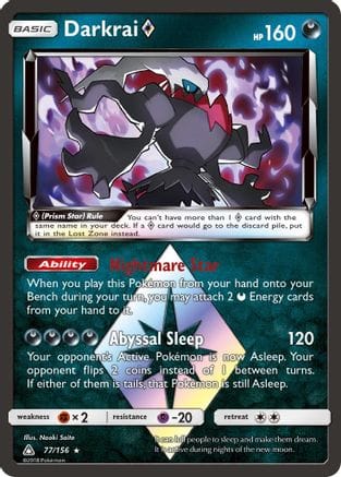 'Pokemon - 'Darkrai Prism Star 077/156  - Holofoil SM  Ultra Prism - Prism Rare
