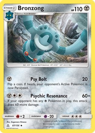 'Pokemon - 'Bronzong 087  - Reverse Holofoil SM  Ultra Prism - Uncommon