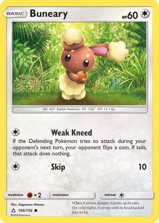 'Pokemon - 'Buneary 106/156  - Reverse Holofoil SM  Ultra Prism - Common