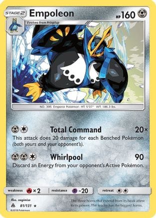 'Pokemon - 'Empoleon 081/131  - Holofoil SM  Forbidden Light - Holo Rare