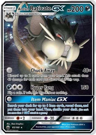 'Pokemon - 'Alolan Raticate GX 085/168  - Holofoil SM  Celestial Storm - Ultra Rare