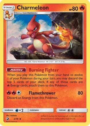 'Pokemon - 'Charmeleon 002/70  - Reverse Holofoil Dragon Majesty - Uncommon