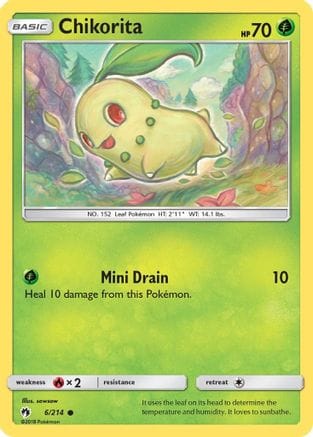 'Pokemon - 'Chikorita (6) 006/214  - Reverse Holofoil SM  Lost Thunder - Common