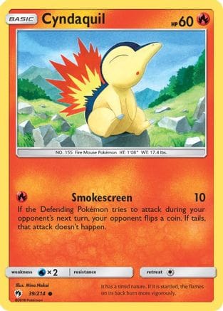 'Pokemon - 'Cyndaquil (39) 039/214  - Reverse Holofoil SM  Lost Thunder - Common
