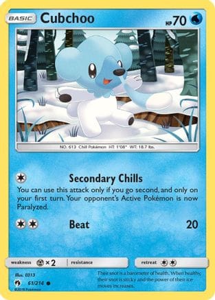 'Pokemon - 'Cubchoo 061  - Reverse Holofoil SM  Lost Thunder - Common