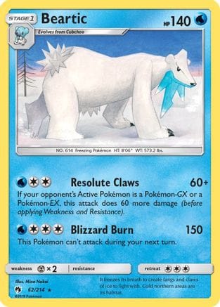 'Pokemon - 'Beartic 062  SM  Lost Thunder - Rare