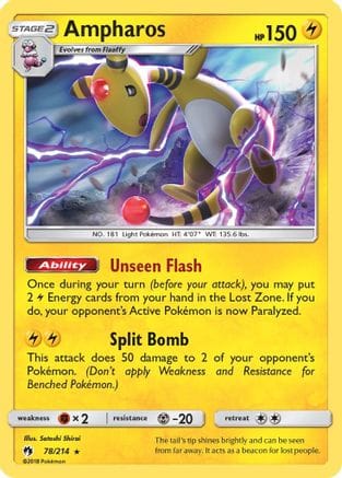 'Pokemon - 'Ampharos 078/214  - Holofoil SM  Lost Thunder - Holo Rare