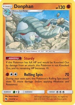 'Pokemon - 'Donphan 112  - Reverse Holofoil SM  Lost Thunder - Rare