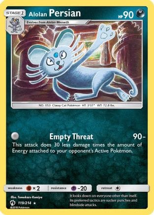 'Pokemon - 'Alolan Persian 119/214  - Reverse Holofoil SM  Lost Thunder - Rare