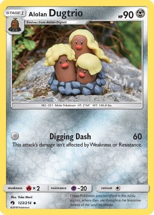 'Pokemon - 'Alolan Dugtrio 123/214  - Reverse Holofoil SM  Lost Thunder - Uncommon