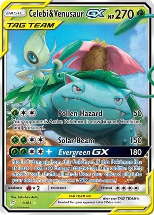 'Pokemon - 'Celebi & Venusaur GX 001/181  - Holofoil SM  Team Up - Ultra Rare