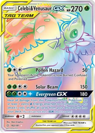'Pokemon - 'Celebi & Venusaur GX (Secret) 182  - Holofoil SM  Team Up - Secret Rare