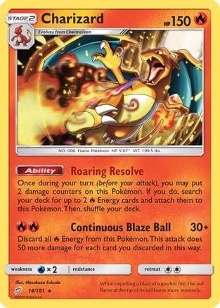 'Pokemon - 'Charizard 014/181  - Reverse Holofoil SM  Team Up - Rare