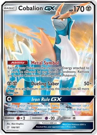 'Pokemon - 'Cobalion GX 106/181  - Holofoil SM  Team Up - Ultra Rare