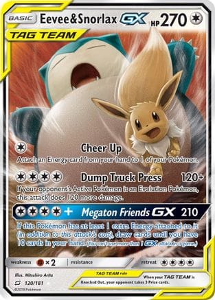 'Pokemon - 'Eevee & Snorlax GX 120/181  - Holofoil SM  Team Up - Ultra Rare