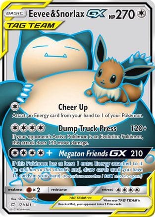 'Pokemon - 'Eevee & Snorlax GX (Full Art) 171  - Holofoil SM  Team Up - Ultra Rare