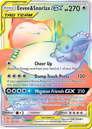'Pokemon - 'Eevee & Snorlax GX (Secret) 191  - Holofoil SM  Team Up - Secret Rare