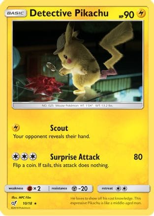 'Pokemon - 'Detective Pikachu 010/18  - Holofoil Detective Pikachu - Rare