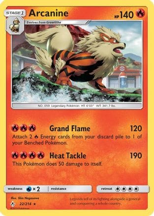 'Pokemon - 'Arcanine 022/214  - Holofoil SM  Unbroken Bonds - Holo Rare