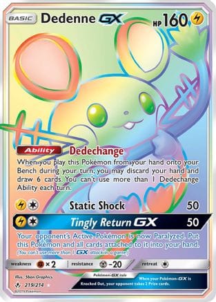 'Pokemon - 'Dedenne GX (Secret) 219  - Holofoil SM  Unbroken Bonds - Secret Rare