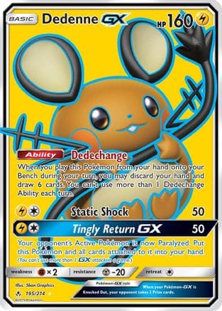 'Pokemon - 'Dedenne GX (Full Art) 195  - Holofoil SM  Unbroken Bonds - Ultra Rare