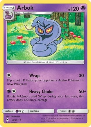 'Pokemon - 'Arbok 063  - Reverse Holofoil SM  Unbroken Bonds - Rare