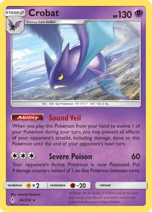 'Pokemon - 'Crobat 066/214  - Reverse Holofoil SM  Unbroken Bonds - Holo Rare