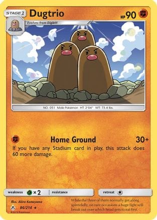 'Pokemon - 'Dugtrio 086  - Reverse Holofoil SM  Unbroken Bonds - Rare