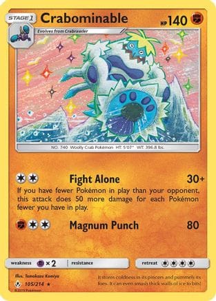 'Pokemon - 'Crabominable 105/214  - Reverse Holofoil SM  Unbroken Bonds - Rare
