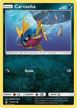 'Pokemon - 'Carvanha 110  - Reverse Holofoil SM  Unbroken Bonds - Common