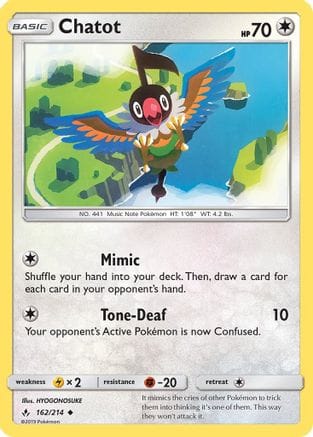 'Pokemon - 'Chatot 162  SM  Unbroken Bonds - Uncommon