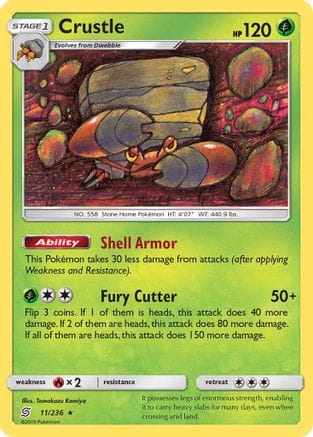'Pokemon - 'Crustle 011/236  - Reverse Holofoil SM  Unified Minds - Rare