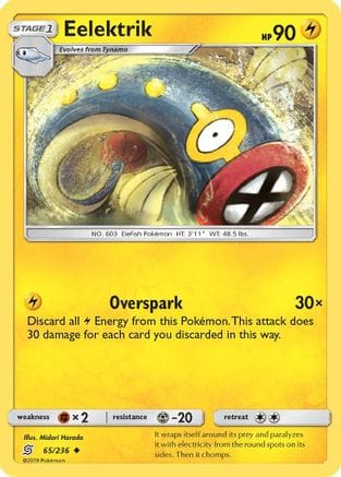 'Pokemon - 'Eelektrik 065  - Reverse Holofoil SM  Unified Minds - Uncommon