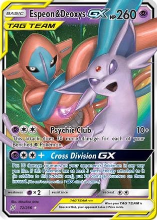 'Pokemon - 'Espeon & Deoxys GX 072/236  - Holofoil SM  Unified Minds - Ultra Rare