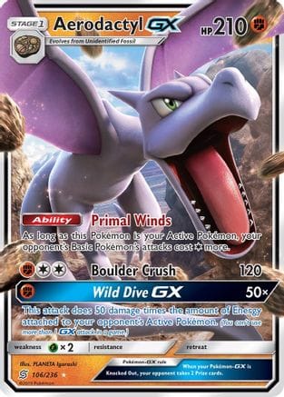 'Pokemon - 'Aerodactyl GX 106/236  - Holofoil SM  Unified Minds - Ultra Rare