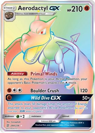 'Pokemon - 'Aerodactyl GX (Secret) 244  - Holofoil SM  Unified Minds - Secret Rare