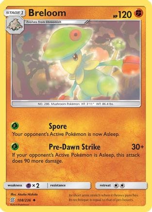 'Pokemon - 'Breloom 108/236  - Reverse Holofoil SM  Unified Minds - Uncommon