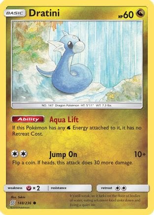 'Pokemon - 'Dratini (148) 148/236  - Reverse Holofoil SM  Unified Minds - Common