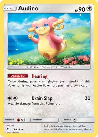 'Pokemon - 'Audino 177/236  - Reverse Holofoil SM  Unified Minds - Uncommon
