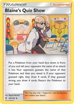 'Pokemon - 'Blaine's Quiz Show 186/236  - Reverse Holofoil SM  Unified Minds - Uncommon