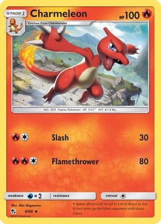'Pokemon - 'Charmeleon 008/68  - Reverse Holofoil Hidden Fates - Uncommon