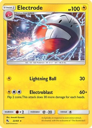 'Pokemon - 'Electrode 022/68  - Reverse Holofoil Hidden Fates - Rare