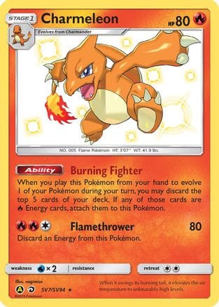 'Pokemon - 'Charmeleon SV7/SV94  - Holofoil Hidden Fates Shiny Vault - Shiny Holo Rare