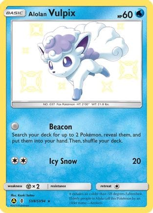 'Pokemon - 'Alolan Vulpix SV8/SV94  - Holofoil Hidden Fates Shiny Vault - Shiny Holo Rare